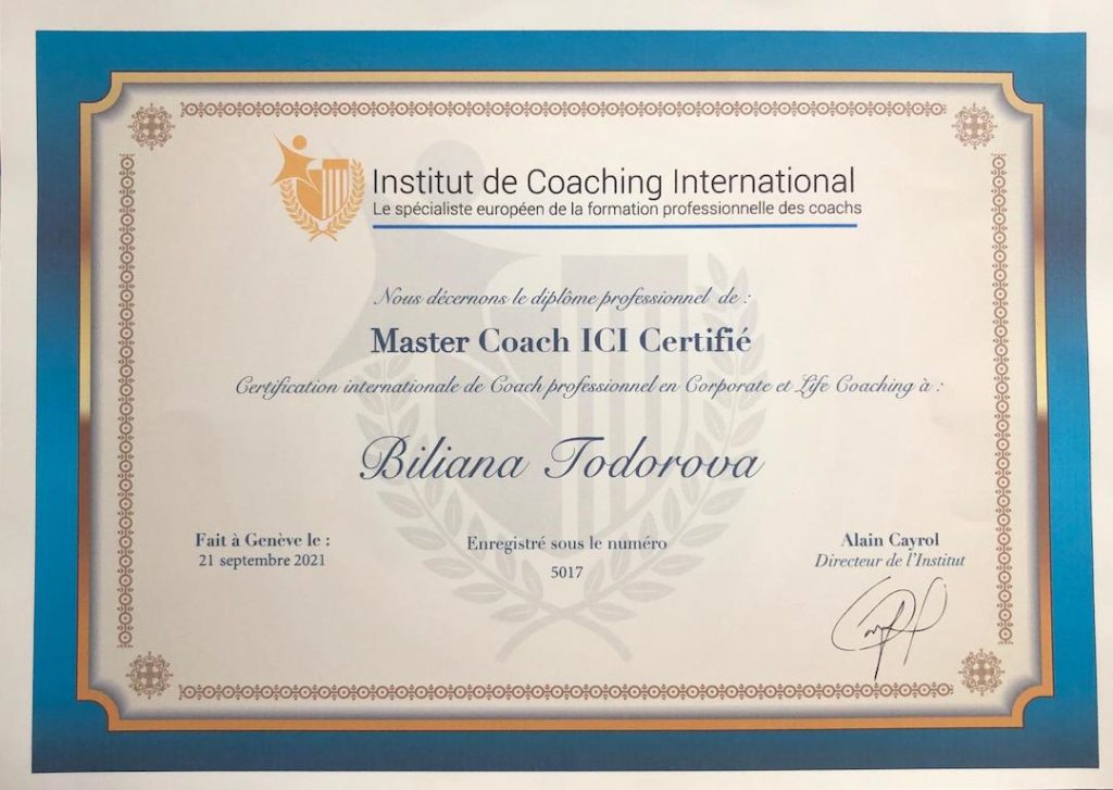 Certification internationale coach professionnelle Biliana Todorova